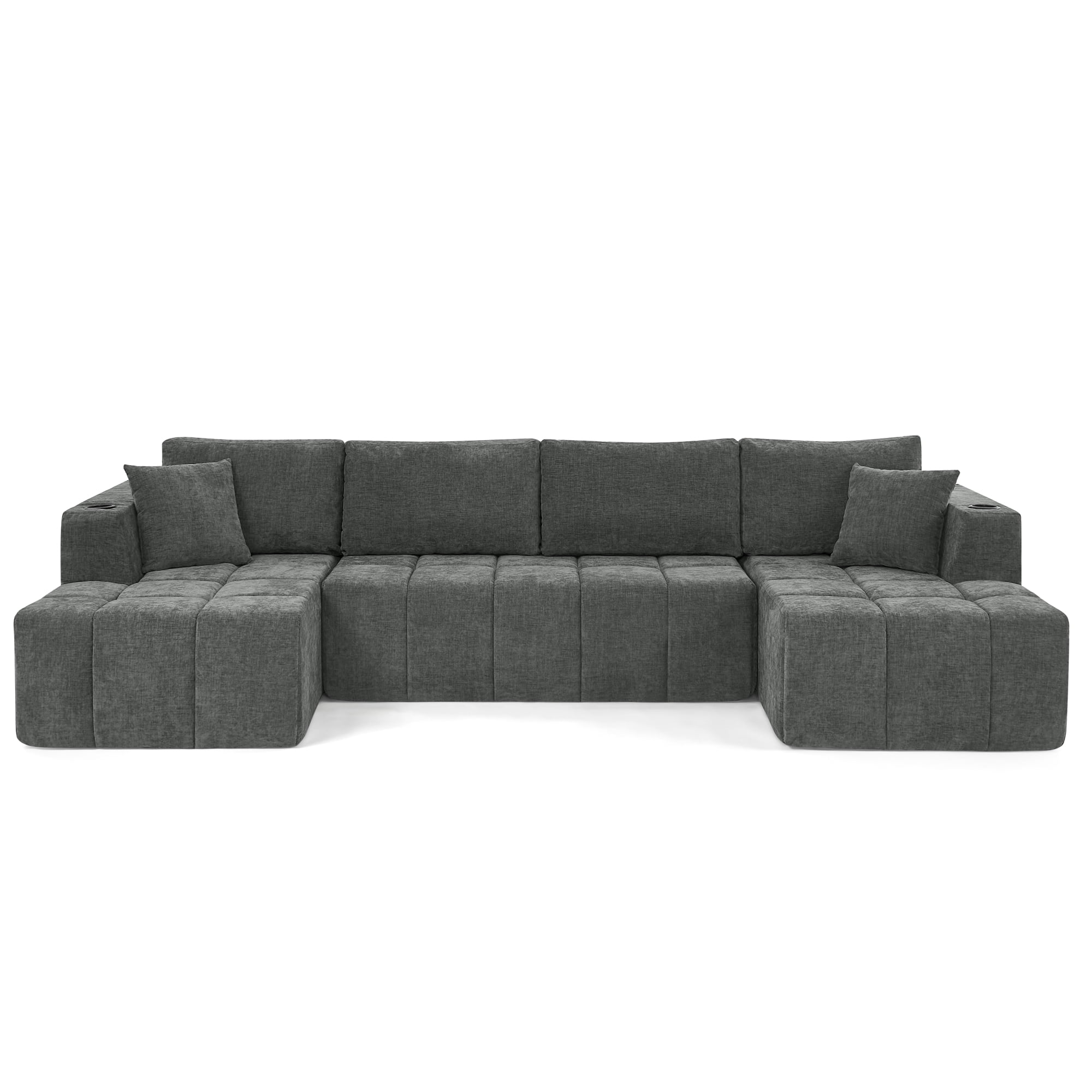 Leumius 132" U Shaped Sectional Sofa,Chenille Boneless Couch, Modern 4-Seat Upholstered Cloud Couch Sectional with Deep Seat and Cup Holders for Living Room,No Assembly Required,Dark Gray