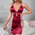 thumbnail image 2 of PBFRDSJ Women's Lingerie V Neck Satin Babydoll Sleepwear Sexy Lace Chemise Side Floral Sheer Nightgown, 2 of 6