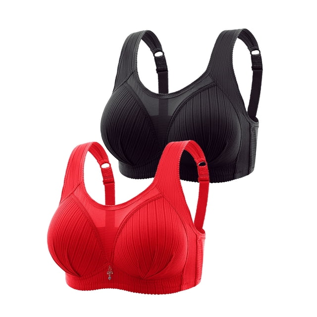 Timegard 2pc Bra for Women Wireless Mesh Adjustable Strap Full-Coverage High Support Comfort Daily Bras