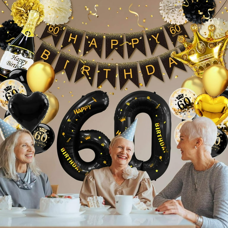AYUQI 60th Birthday Decorations, Black Gold Party Supplies for