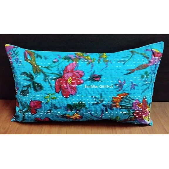 Animal Bird Print Cotton Kantha Quilting Kantha Sofa Pillow,Throw Pillow Covers, Farmhouse Pillow Covers, Living Room Cotton Pillow Cover, Decorative Kantha Pillow Cover pcs set