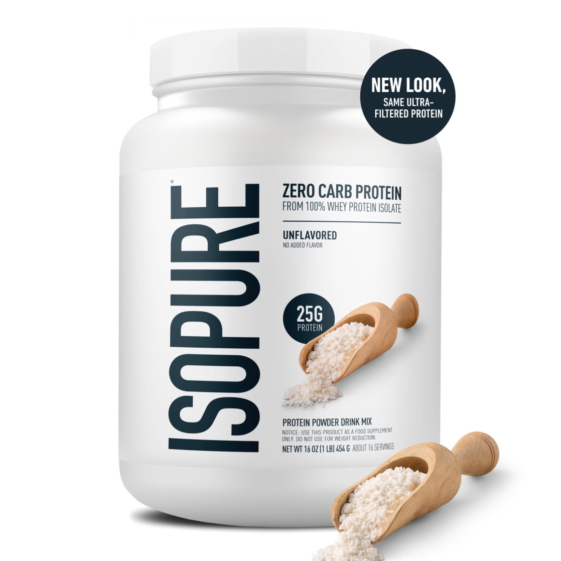 Isopure Zero Carb 100% Whey Protein Isolate Unflavored Protein Powder, 25g, 16 Servings