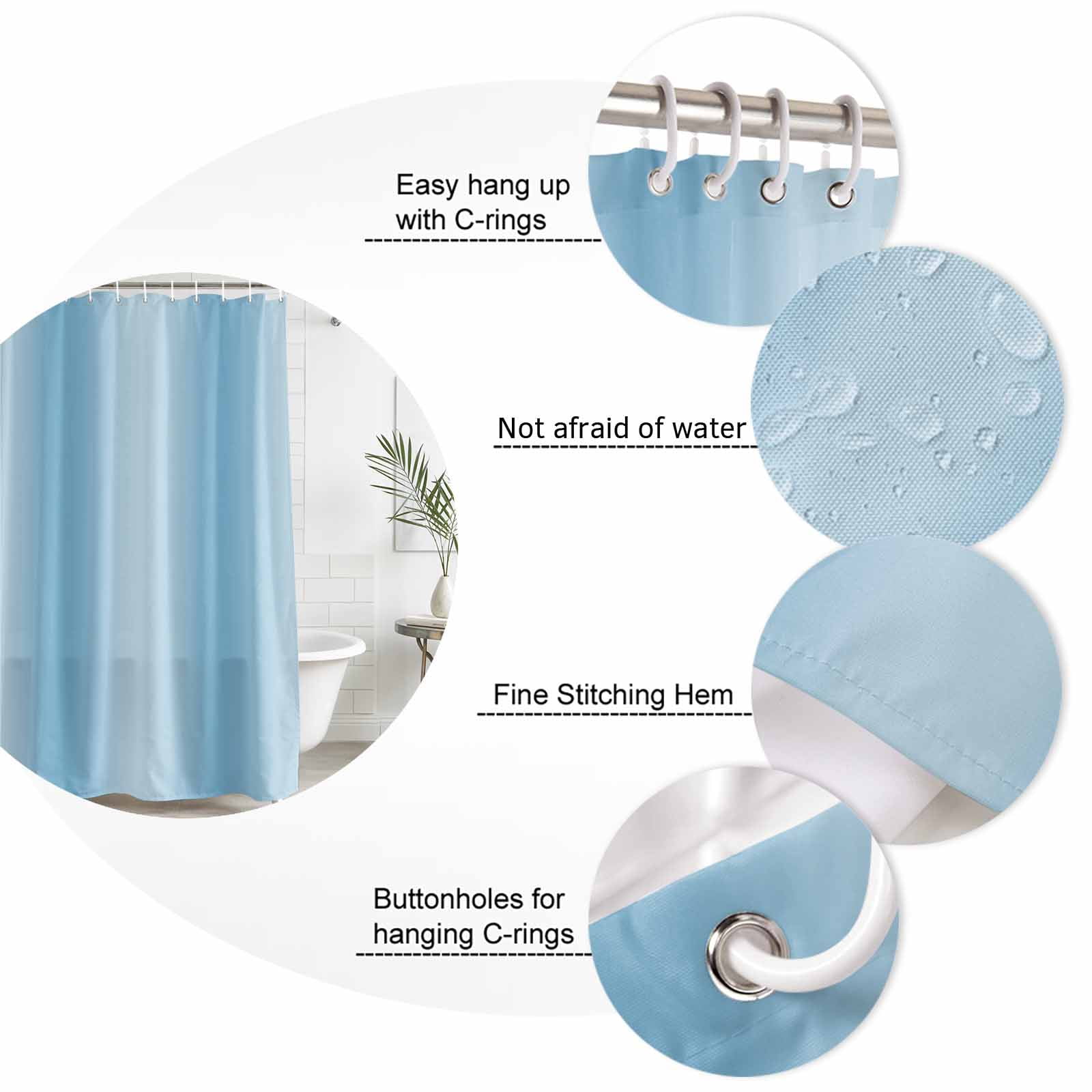 Shower Curtain Bathroom Set Minimalist Light Blue Gradient Texture Waterproof Fabric Shower Curtains with Grommets&Hooks, Modern Monochrome Art Privacy Bath Curtain for Bathtub 72x72in