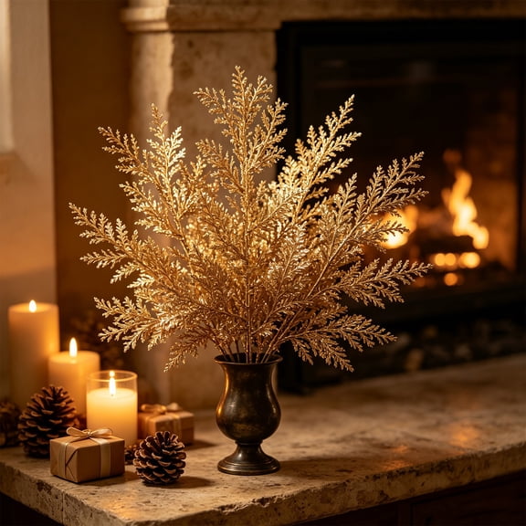 YuanGuangQ Winter Faux Greenery Branches, Artificial Leaves Stems for Vase Fillers Arrangement, Home Table Mantel Christmas Holiday Party Indoor Outdoor Fireplace Window Decor