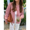 thumbnail image 4 of Women'S Casual Long Sleeve Crewneck Button Down Cardigan Sweater Knit Outwear Pink M, 4 of 7