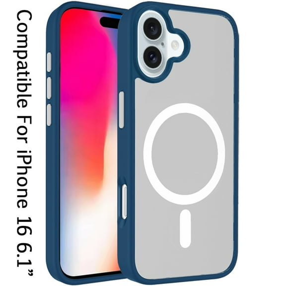 [PolyBag] For iPhone 16 6.1 inch Core [Magnetic Circle] Core [Magnetic Circle] Colorful Buttons Thick 2mm Hybrid - Blue