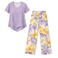 thumbnail image 5 of Capri Sets Women 2 Piece Outfits Lounge Sets Printed Capris Top Wide Leg Crop Pants Travel Beach Vacation Clothes, 5 of 6