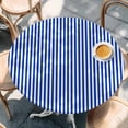 thumbnail image 2 of Navy Blue Stripe Round Tablecloth, Fitted Table Cover with Elastic for 36"-44" Round Tables, Modern White Vertical Striped Geometric Table Cloth Outdoor Indoor Dinning Party Waterproof Tablecloths, 2 of 7