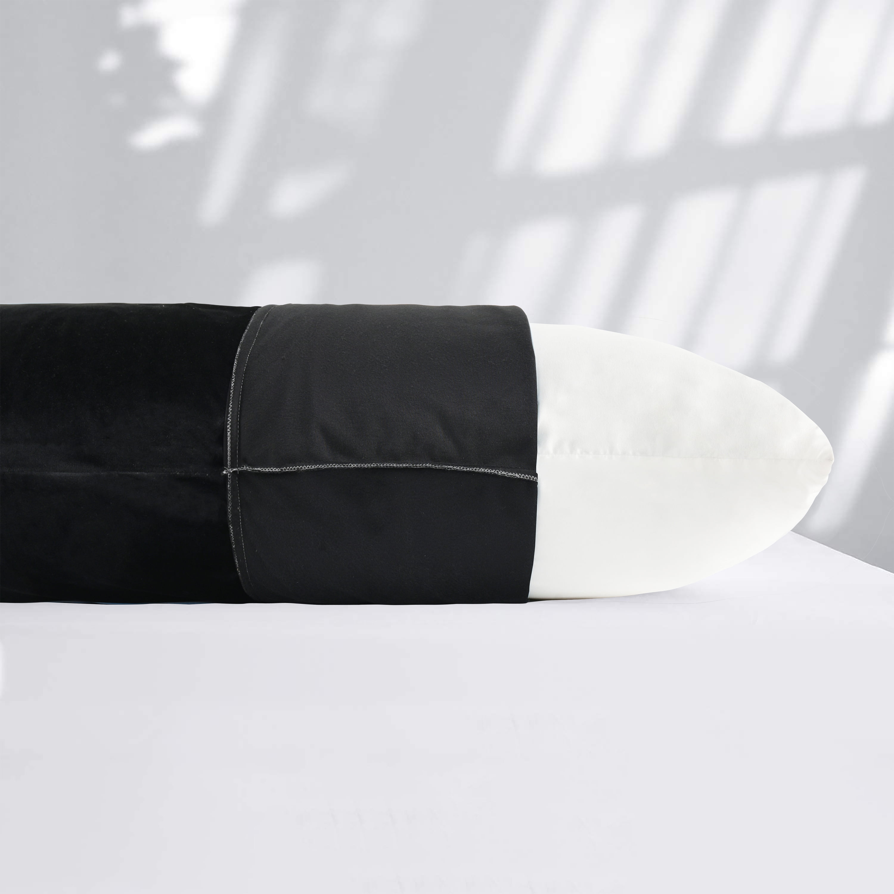 HIG 2pc Decorative Body Pillow Insert with Textured Velvet Pillowcase, Black, 20" x 54"