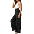 thumbnail image 5 of Women's High Waist Wide Leg Pants, Cotton Linen Flare Leg Palazzo Trousers with Pockets, Elastic Waist Casual Bell Bottom Pants for Daily Wear, Vacation and Boho Chic Outfits Black L, 5 of 7