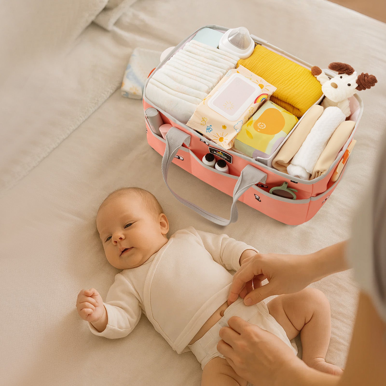 Sunveno Large Polyester Nursery Portable Diaper Caddy Organizer for Changing Station