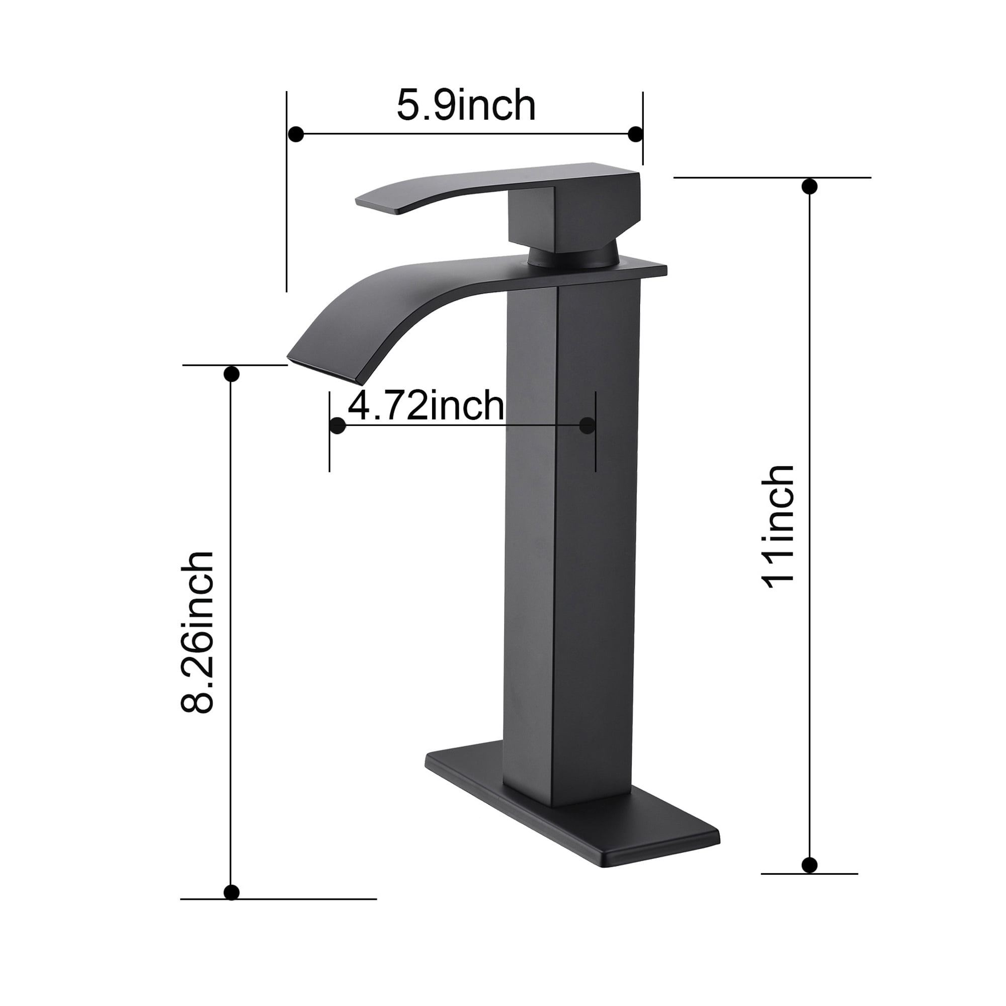 Single handle single hole waterfall spout bathroom vessel sink faucet with deck plate