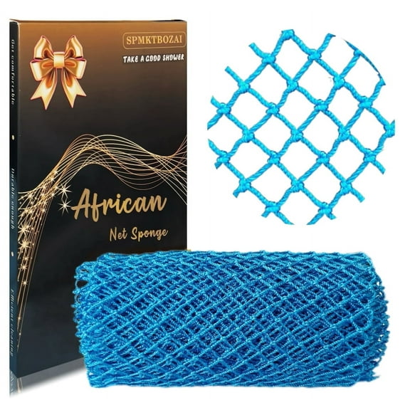 African Net Sponge Authentic, African Exfoliating Sponge Real African Net Black Owned, African Bath Sponge Back Scrubber, Body Exfoliator Shower Bath Accessories (Sky blue)