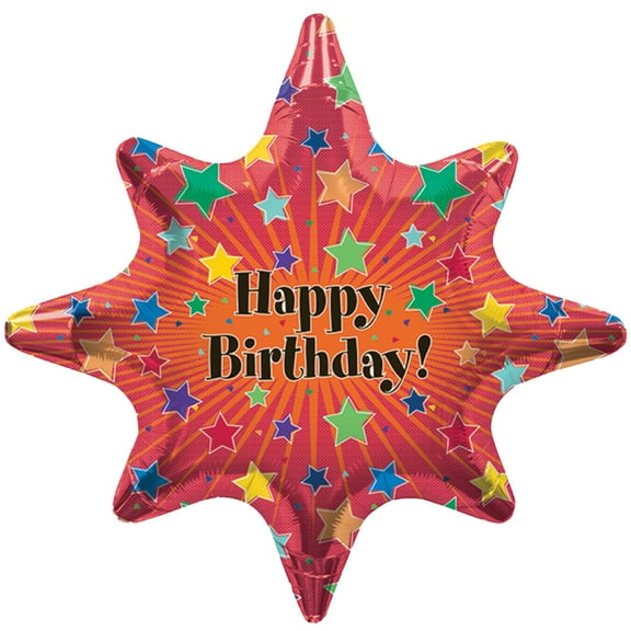 Giant Happy Birthday Stars Jumbo Helium Shape 24" Foil Balloon, Red Orange