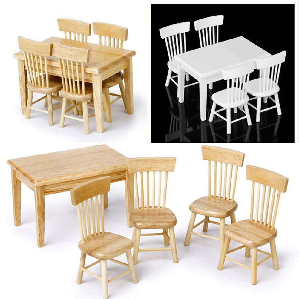 1Set 1/12 Dollhouse Miniature Dining Table Chair Doll House Wooden FurnitureRSDE 