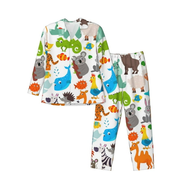 Balery Animals Pijama para Hombre de Dos Piezas con Manga Larga, Conjunto de Dormir y Descanso Suave con Bolsillos-Medium