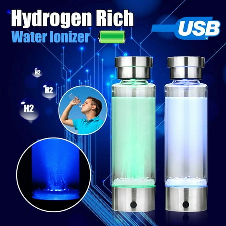 Stainless Steel Hydrogen Generator - 350ML Rich Hydrogen Water Bottle Pure H2 Drinking Cup Lonizer Maker Generator Energy Bottle ionizer Leak-proof Purifier Filter USB, Transparent+Silver Color