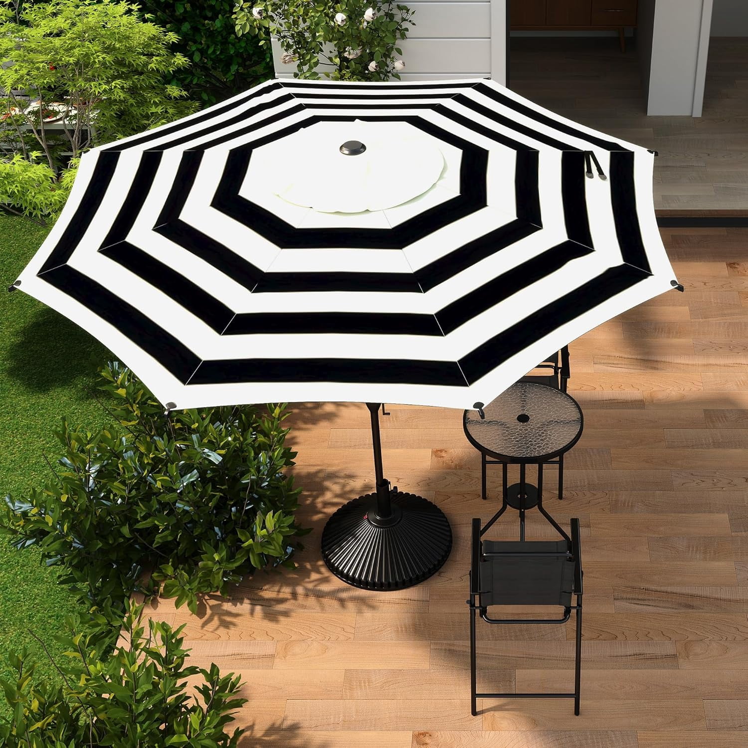 Abba Patio 9ft Lyon Outdoor Patio Umbrella Cover Replacement w/ 8 Sturdy Ribs, Black & Cream Stripe