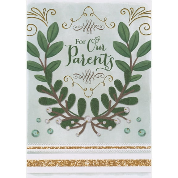 Designer Greetings Gold Foil Swirls and U Shaped Mistletoe Branches Christmas Card for Our Parents