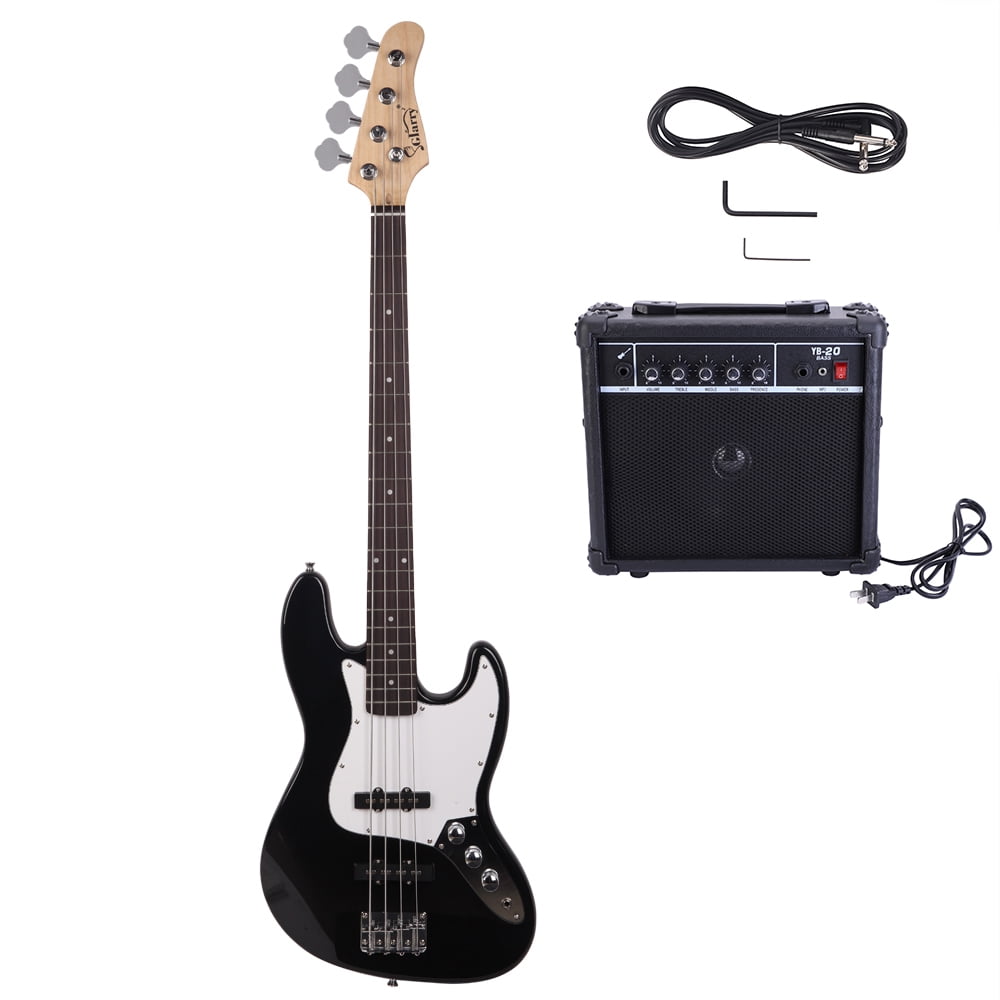 Lowestbest Exquisite GJazz Bass with Electirc Bass Amplifier Power Wire Tools, Black