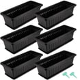 thumbnail image 1 of HAKZEON 6 Pack 17 Inches Plastic Flower Box Planters with Trays, Countryside Flower Window Boxes with 30 Plant Labels, Black Rectangular Vegetable Planters for Windowsill, 1 of 6