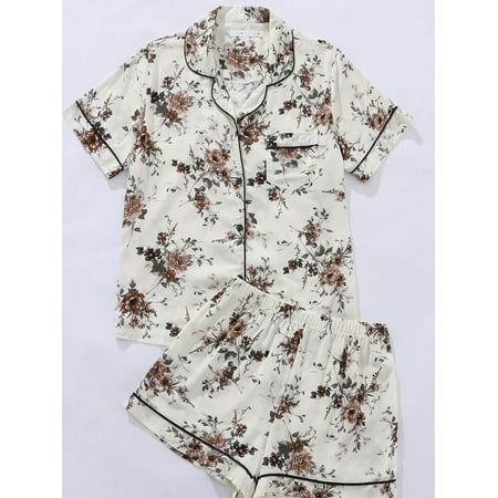 

Europe and America pajamas female summer short sleeve cardigan RM89-Yellow foreign trade home clothes set