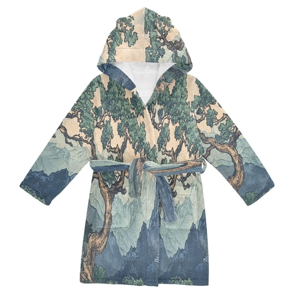 FORMRS Niños Bathrobe Unisex Hooded Robe Soft Plush Pajamas Sleepwear, Size 2-3T, Tree in The Mountains