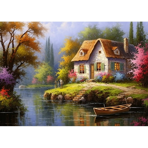 jigsaw Puzzles 50 pieces for adults Landscape Country Village Canal Formation wooden Challenging Puzzles Perfect for Game Nights 7.9'' x 5.9''