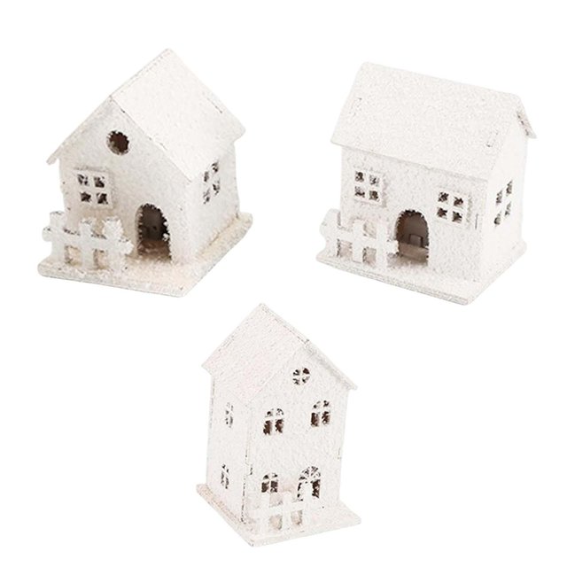 3x LED Casa De Nieve De Madera Adorno De Navidad En Miniatura Para Navidad Sunnimix Casa de miniaturas