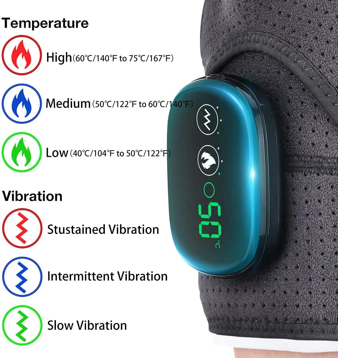SUWU Massaging Heated Shoulder Wrap, Cordless Rechargeable Heating Pad, Adjustable Braces with 3 Heat Settings