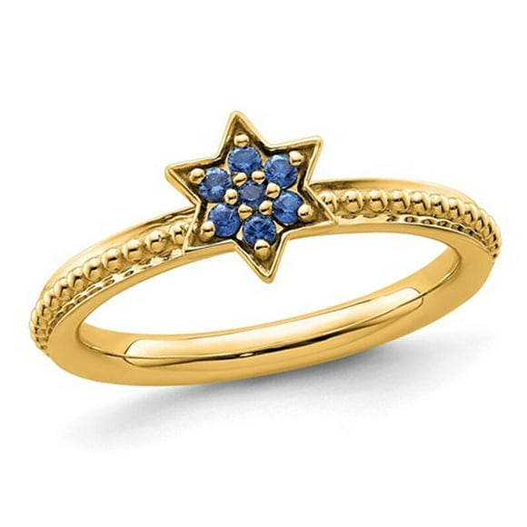 1/5 Carat (ctw) Lab-Created Blue Sapphire Star Ring 14K Yellow Gold