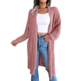 thumbnail image 1 of Cárdigan de punto para mujer, abrigo de punto, color puro, informal, solapa holgada, cárdigan largo, suéter de punto, chaqueta rosa L, 1 of 6