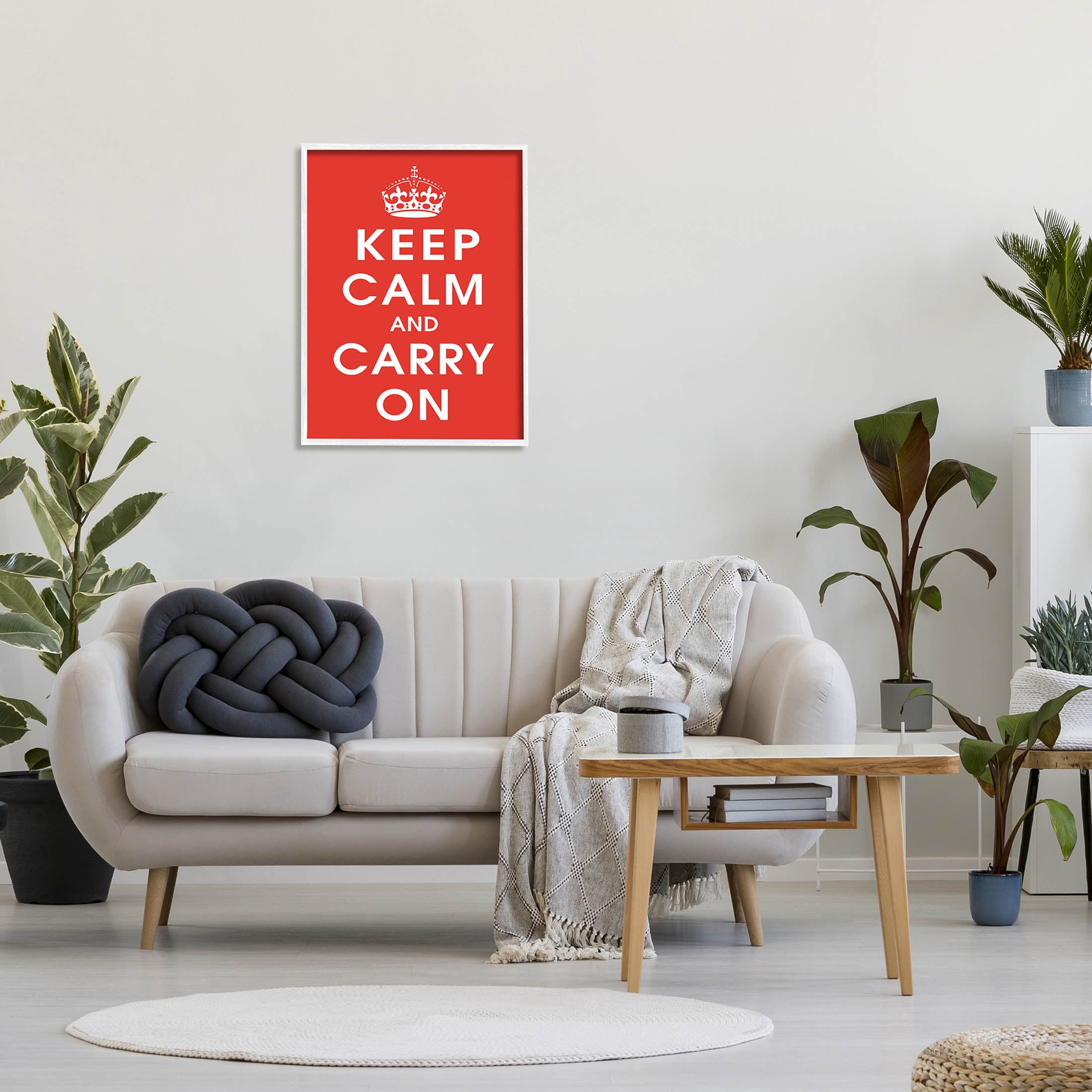 Keep Calm And Carry On Red Phrase Inspirational Graphic Art White Framed Art Print Wall Art