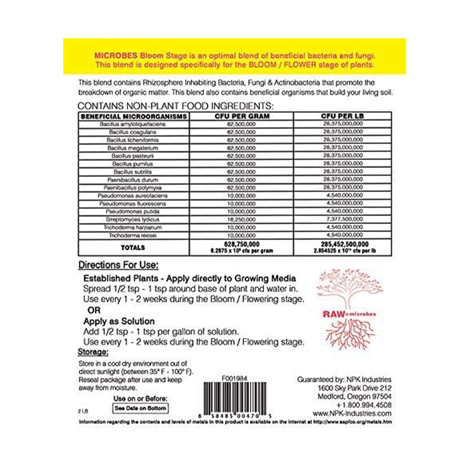 NPK Industries RAW Microbes Bloom Stage Powder Bacteria & Fungi, 8 Ounces