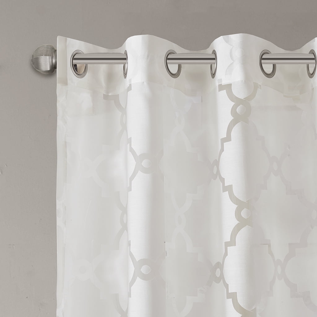 Home Essence Zoe Fretwork Burnout Sheer Window Curtain Panel, 50" x 95", White