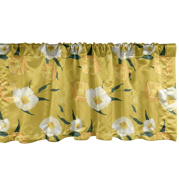 Ambesonne Floral Valance Pack of 2, Blooming Spring Flowers Art, 54"X12", Dark Yellow Hunter Green