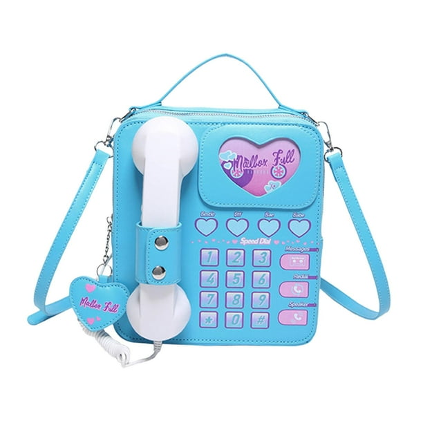 Bolso bandolera para teléfono, original bolso de hombro de PU con forma de teléfono, ideal para maquillaje y paraguas. Azul