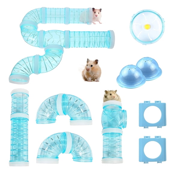 IBEQUEM 2 Pcs Hamster Tunnel Adventure External Pipe,Transparent DIY Creative Connection Hamster Tubes Kits,Hamster wheel for Pet Mouse Hamster(Blue))