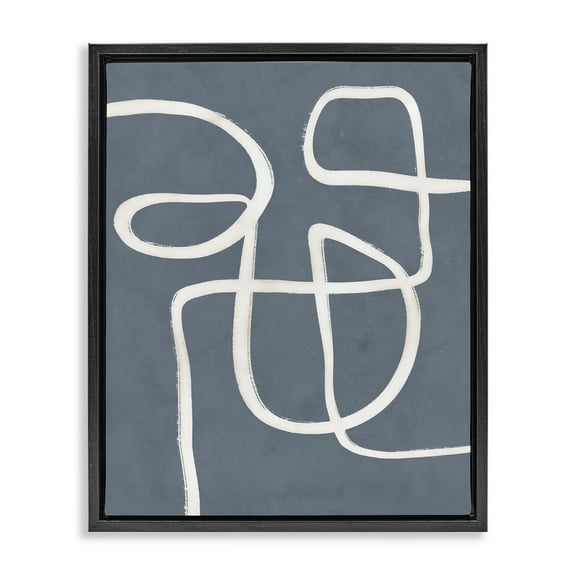 Stupell Industries Freeflow Line on Blue Abstract Painting Black Floater Framed Canvas Art Print Wall Art, 17 x 21