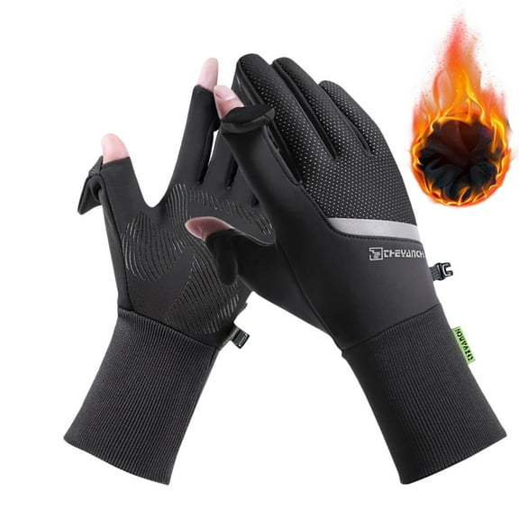 FRSASU Flip Top Convertible Touch Screen Winter Sports Gloves, Reflective Warm Windproof Non-Slip Driving Gloves Gray