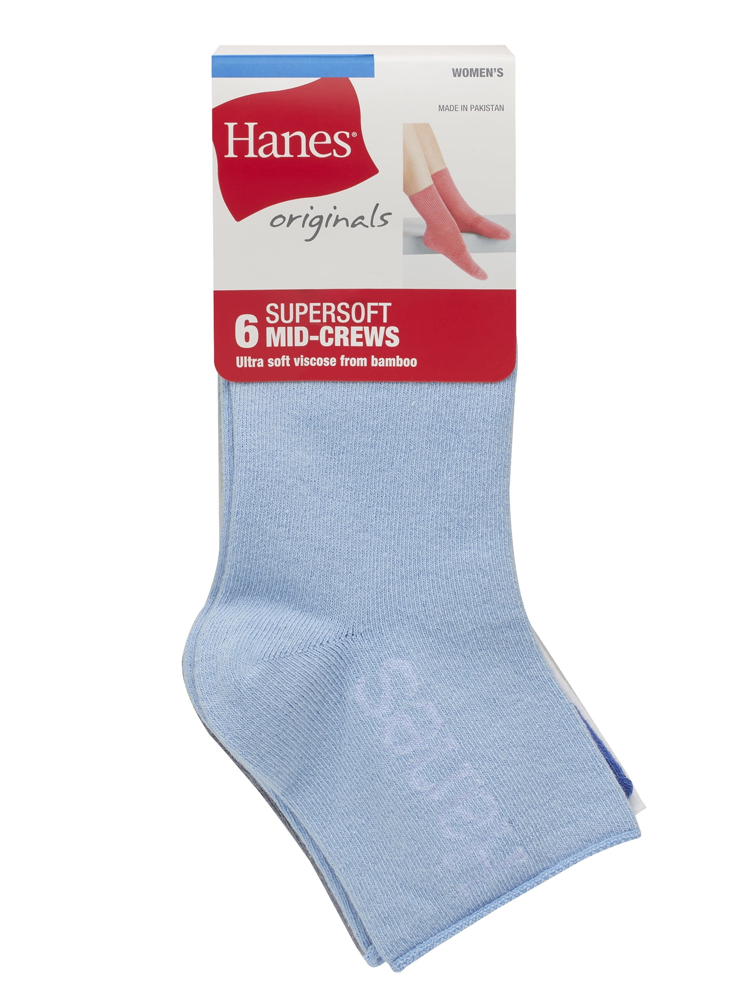 Hanes Women's Mid-Crew Socks, Originals Supersoft, 6-Pack, Size 5-9