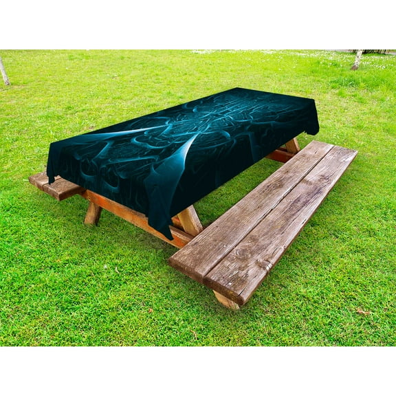 Fractal Outdoor Tablecloth, Abstract Spooky Hollow with Dynamic Line Effects Creative Modern Computer Art Pattern, Decorative Washable Fabric Picnic Tablecloth, 58 X 104 Inches, Blue, by Ambesonne