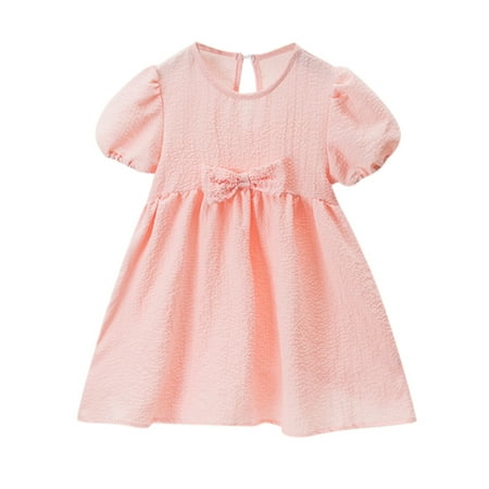 

Rovga Children Kid Toddler Baby Girls Solid Bubble Sleeve Bowknot Princess Dress Outfits Clothes Cute Casual Dress
