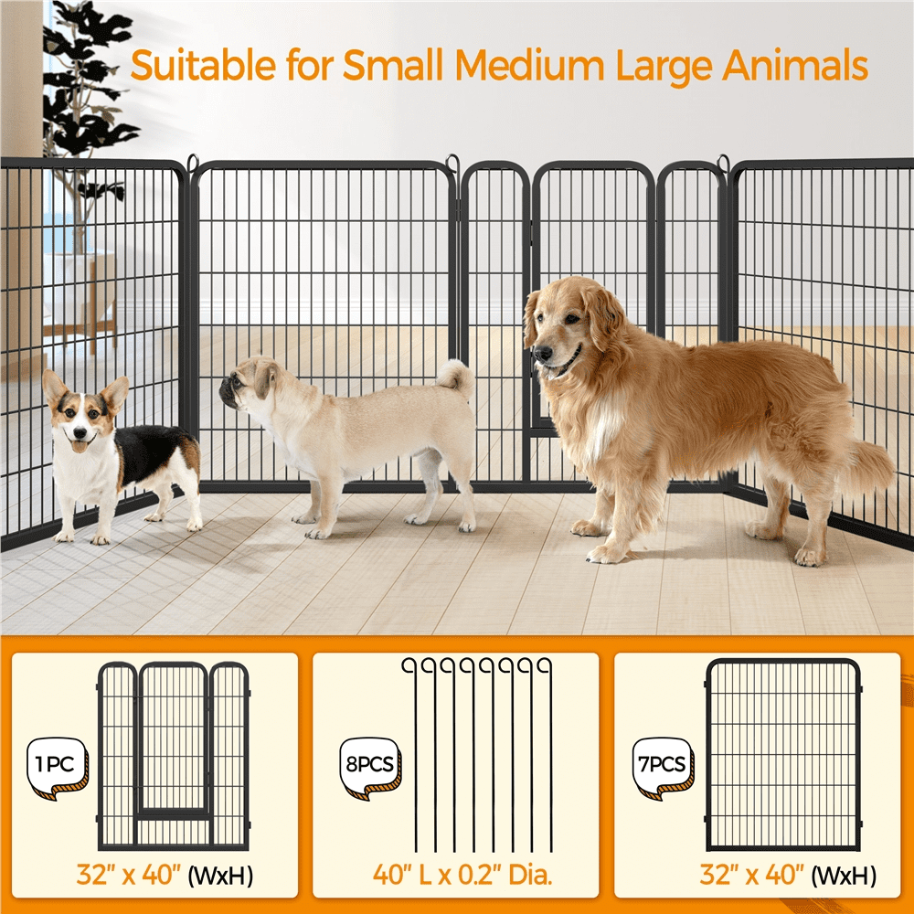 Renwick 3pcs 8 Panels Metal Dog Playpen, Black