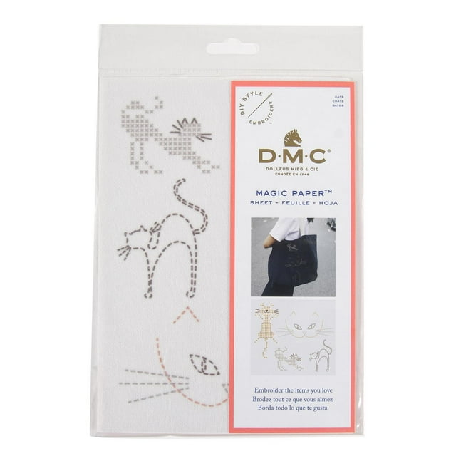 DMC Cats Collection point de croix Magic papier™ — feuille de transfert à coller, broder et rincer (A4)