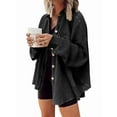 thumbnail image 2 of Women'S Loose Fit Batwing Sleeve Waffle Knit Button Down Shirt Shacket Tops Black L, 2 of 7