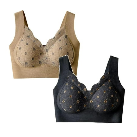 LUOGENLI Women Bras Pack with Wire Women s Front Side Buckle Lace Edge without Steel Ring Movement Seamless Gathering Adjustment Yoga Sleep Large Bra 2Pcs Women Bras Pack with Wire XXL