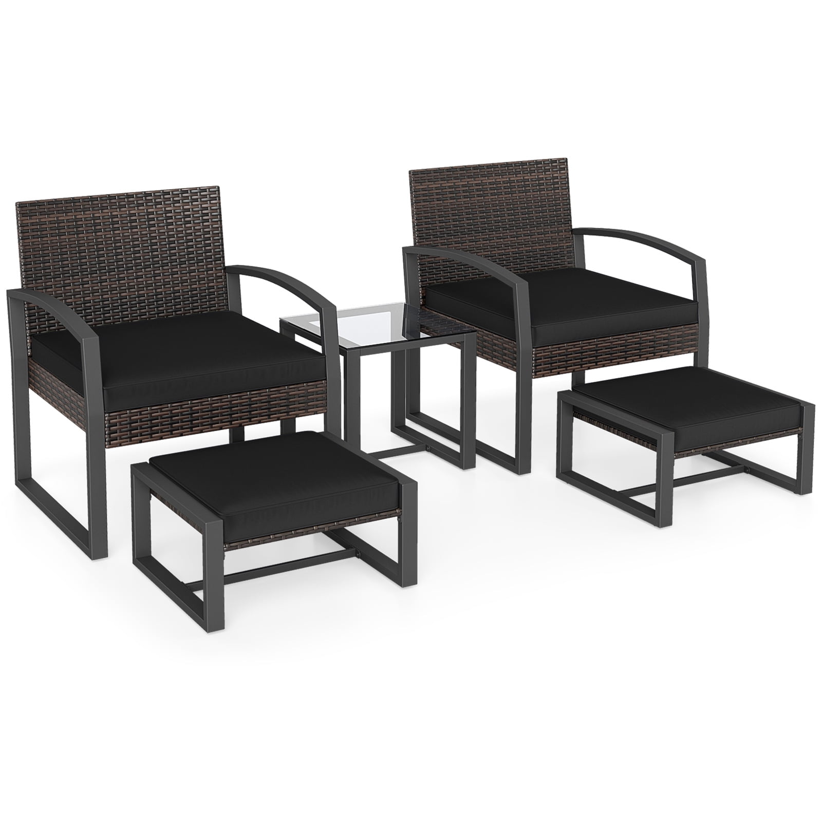 Gymax Furniture Set Patio Rattan Conversation Set for BalconyPorch Backyard Outdoor Black