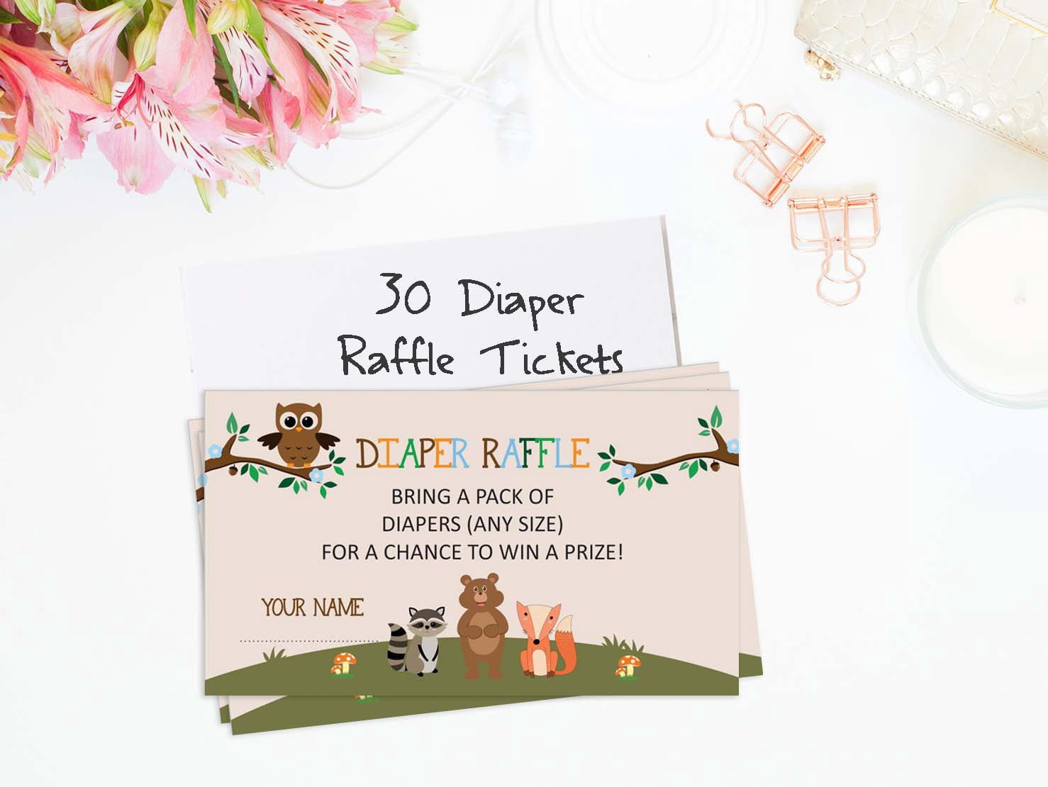 Inkdotpot 30Baby ShowerDiaper Raffle Ticket Lottery Insert Cards Supplies Games For Baby Shower Party Jungle Animals Bring A Pack Of Diapers To Win Favors Gifts And Prizes