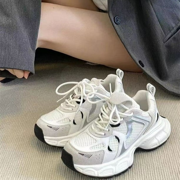 Zapatillas de deporte informales para mujer zapatillas gruesas que combinan con todo zapatos con cordones para primavera y otono Likrtyny Tenis De Mujer Tenis De Hombre Walmart en linea